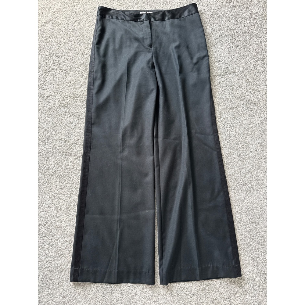 Isaac Mizrahi Ponte Black Tuxedo Wide Leg Pants Satin Trim Side Stripe 10